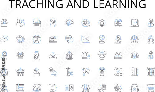 Traching and learning line icons collection. Inquisitive, Knowledgeable, Insightful, Perceptive, Analytical, Observant, Enquiring vector and linear illustration. Curious,Thirsty,Questioning outline photo