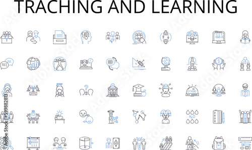 Traching and learning line icons collection. Inquisitive, Knowledgeable, Insightful, Perceptive, Analytical, Observant, Enquiring vector and linear illustration. Curious,Thirsty,Questioning outline