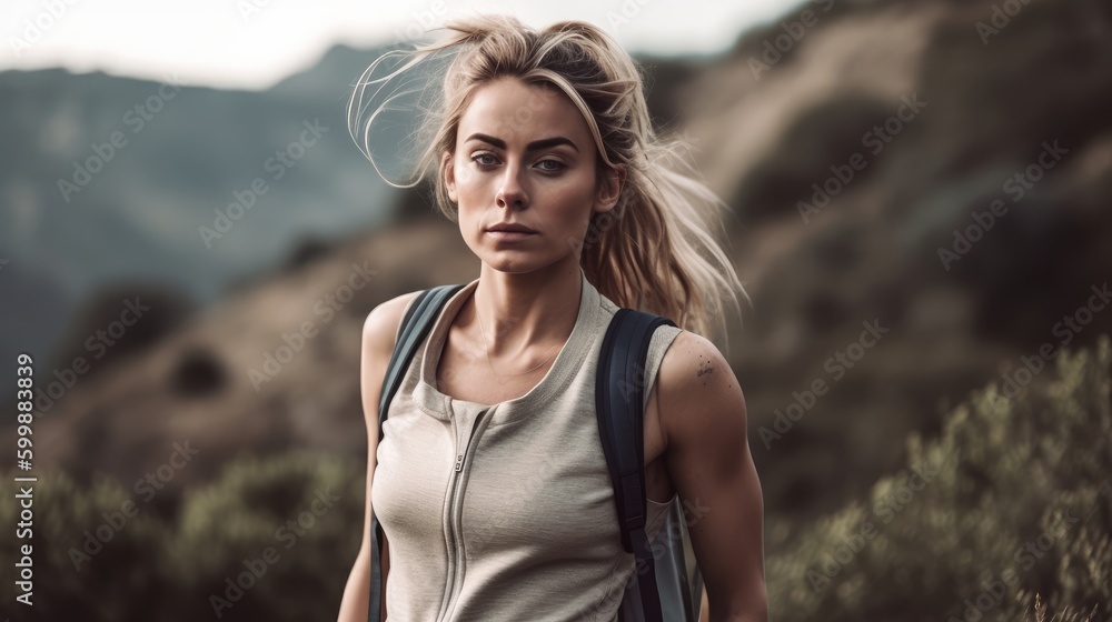 Fit Woman in Neutral Athleisure Posing Against Natural Background. Generative AI. Fit Woman in Neutral Athleisure Posing Against Natural Background. Generative AI.