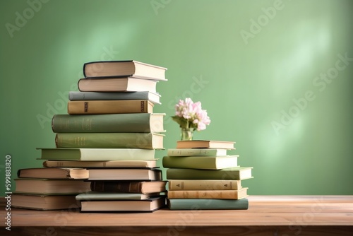 An aesthetically pleasing arrangement of books  depicted with a clear background. Ai Generated.