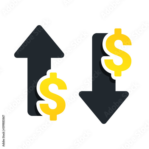 Dollar money increase decrease icon. Vector illustration