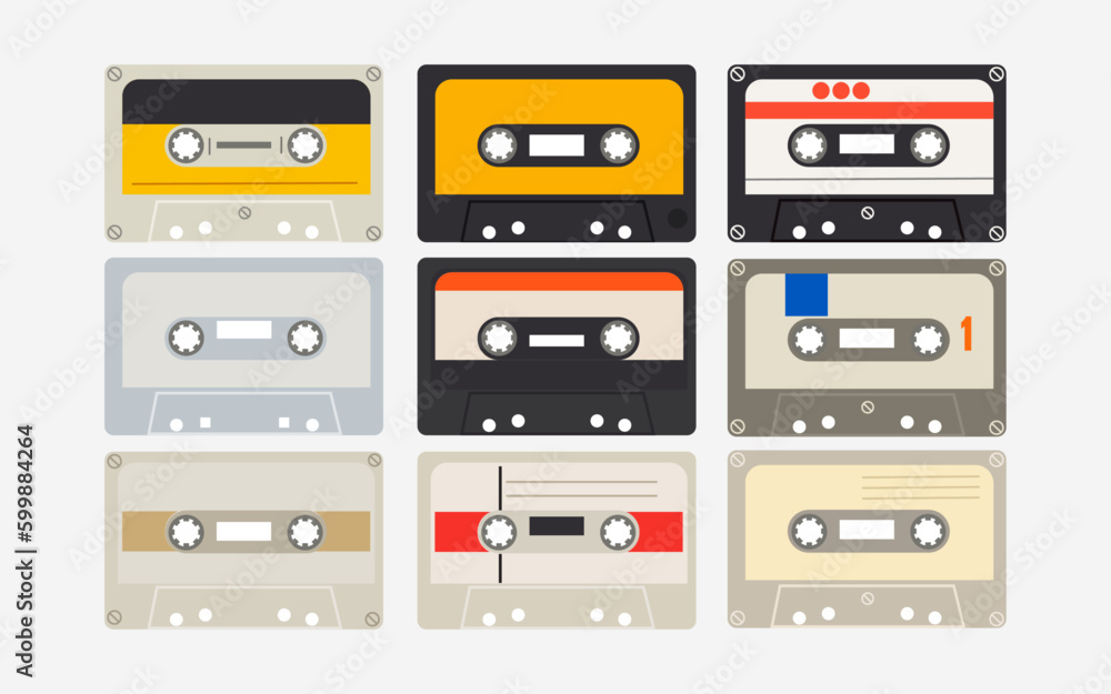 Collection of retro audio cassettes on isolated white background Collection of retro audio cassettes on isolated white background