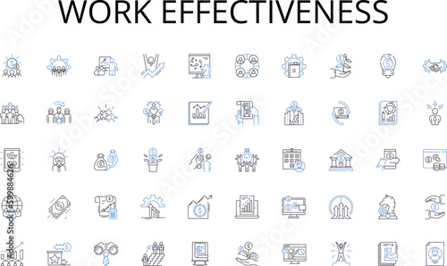 Work effectiveness line icons collection. Comfort, Style, Elegance, Warmth, Coziness, Serenity, Harmony vector and linear illustration. Simplicity,Zen,Minimalist outline signs set