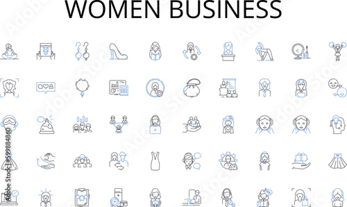 Women business line icons collection. Lodging, Hospitality, Accommodations, Boarding, Residence, Room, Hotel vector and linear illustration. Inn,Motel,Hostel outline signs set