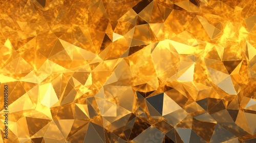 Golden Yellow low poly geometric abstract background in rumpled triangular style. Generative ai.