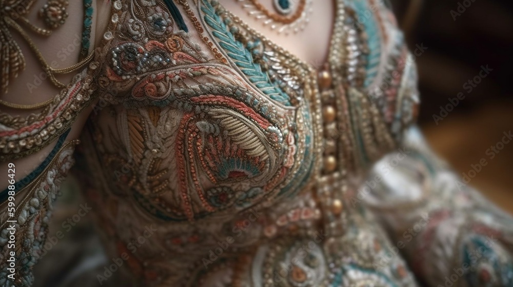 Indian Bride in elegant Embroidery Dress, AI Generative