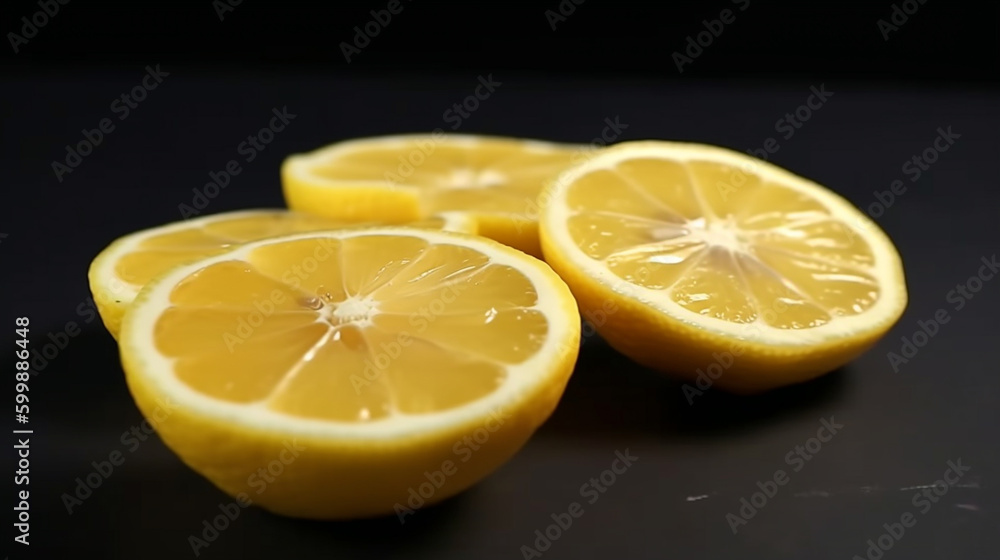 sliced lemon wedges on black background, fresh lemon sliced lemon wedges on black background, fresh lemon