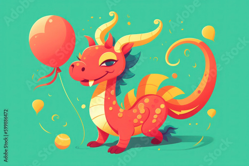 Illustration of fantasy cartoon Dragon. AI Generated Generative AI