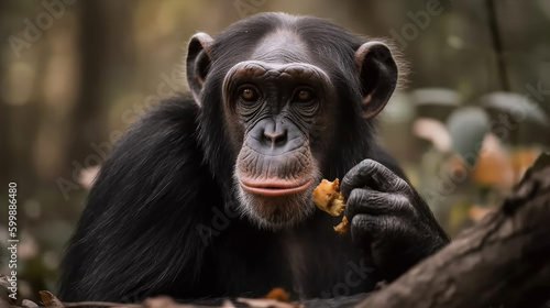 Monkey eating a banana in the wild