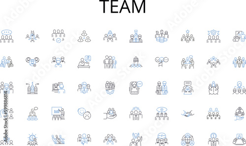 Team line icons collection. Segmentation, Targeting, Positioning, Differentiation, Branding, Promotion, Advertising vector and linear illustration. Publicity,Sales,Distribution outline signs set