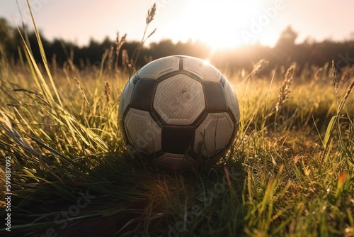 Closeup football on grass in football field  generative AI