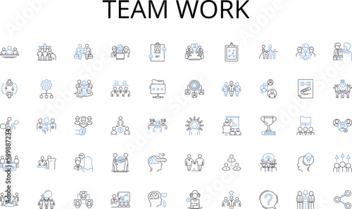 Team work line icons collection. Adventure, Discover, Journey, Expedition, Uncharted, Survey, Navigate vector and linear illustration. Quest,Travel,Investigate outline signs set