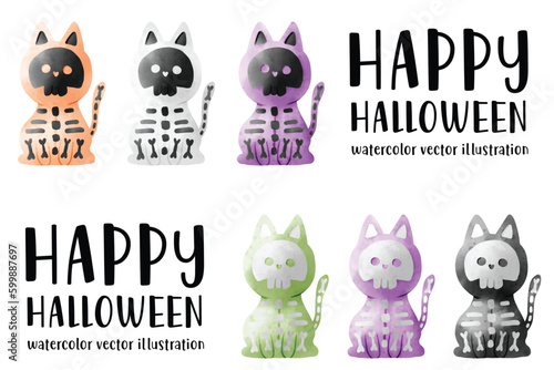 Halloween cat skull, skull cat, cat, skull, watercolor style