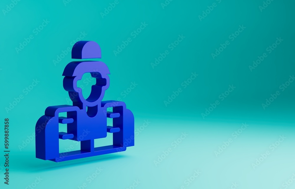 Blue Fisherman icon isolated on blue background. Minimalism concept. 3D render illustration Blue Fisherman icon isolated on blue background. Minimalism concept. 3D render illustration