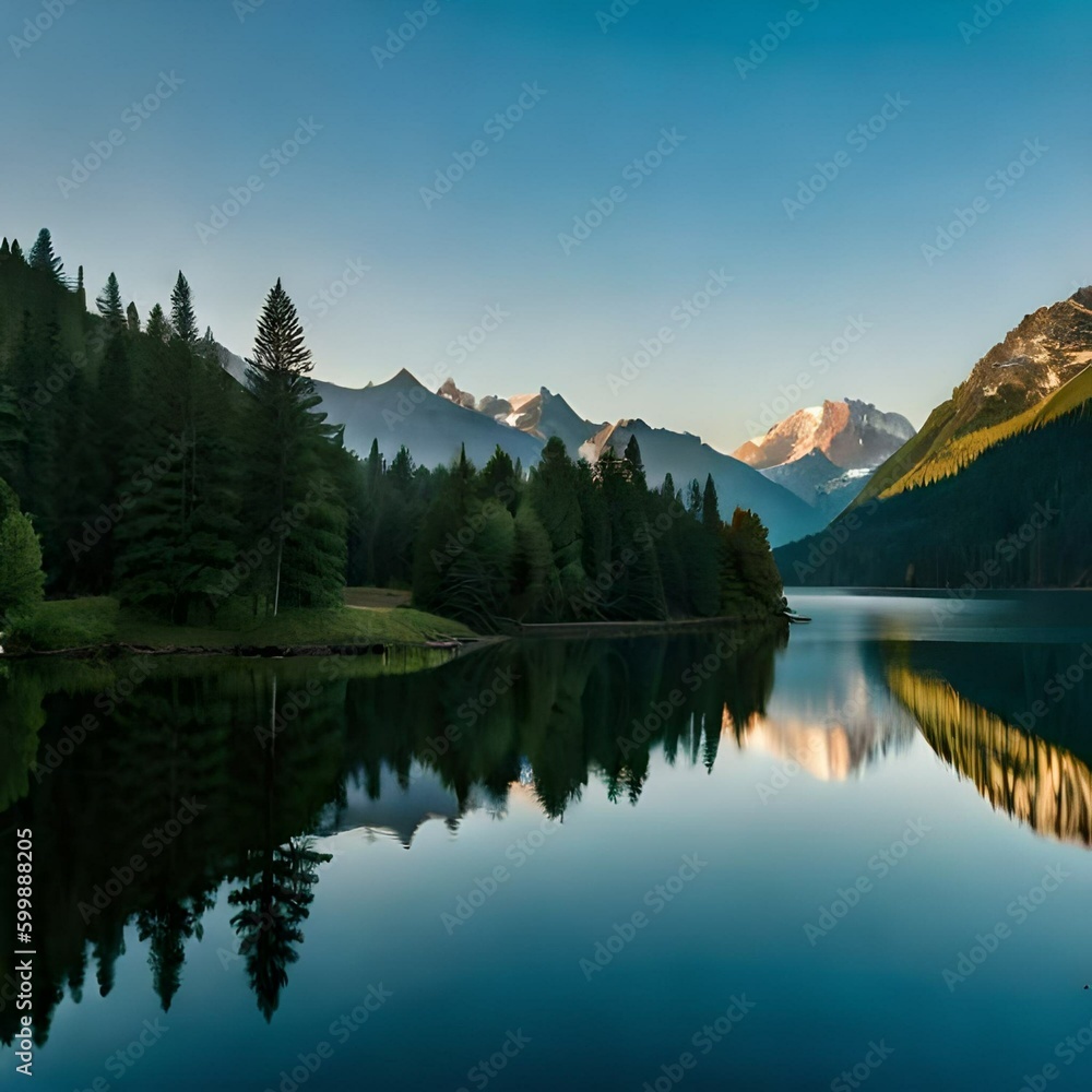 Landscapes, Lake, Mountain, Nice, Nature, Generative AI