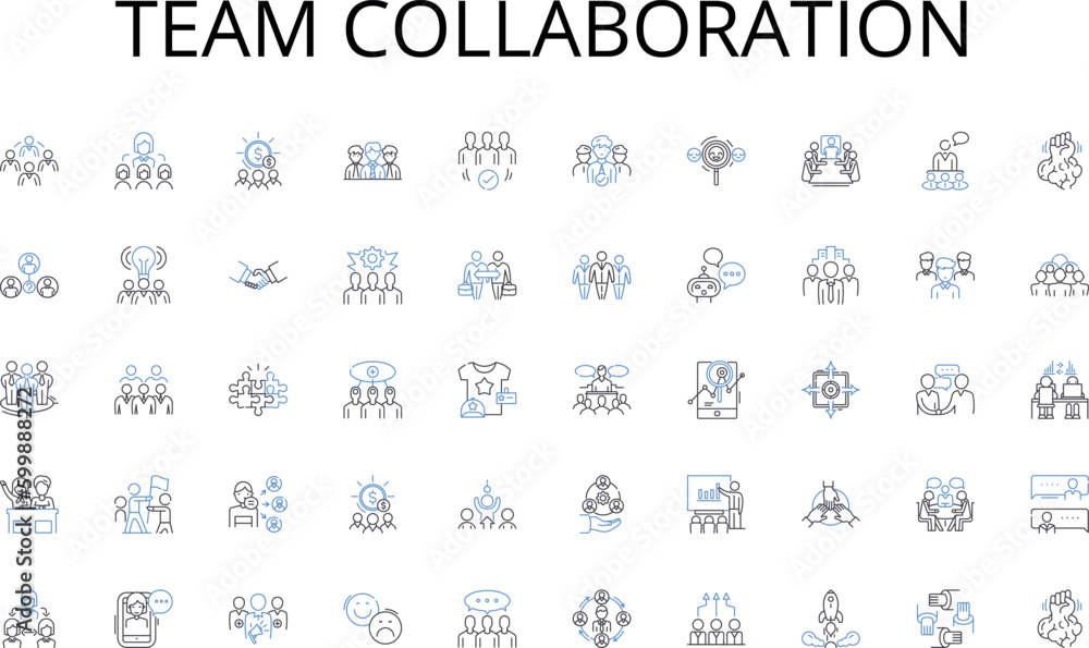 Team collaboration line icons collection. Disruption, Agility, Automation, Innovation, Integration, Collaboration, Intelligence vector and linear illustration. Optimization,Adaptation,Connectivity