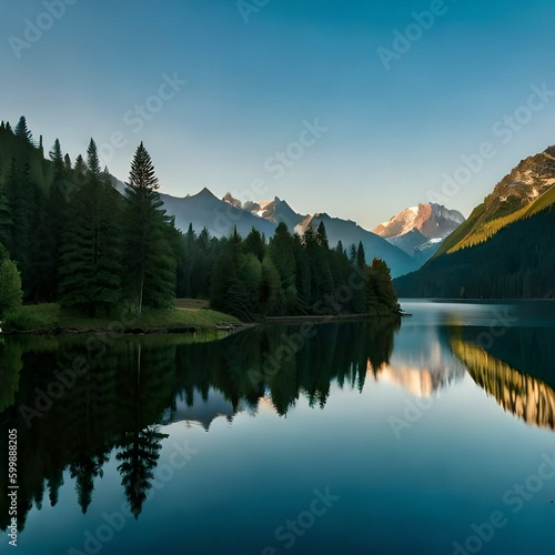 Landscapes, Lake, Mountain, Nice, Nature, Generative AI