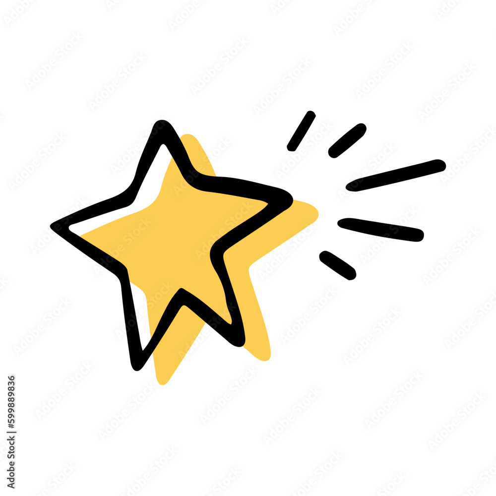Simple sketch line style  element. Doodle cute ink  pen  star with rays  on white  background. Doodle  star with rays.  Vector illustration.