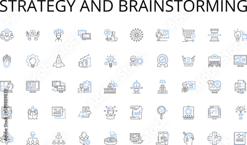 Strategy and brainstorming line icons collection. Unity, Comradeship, Teamwork, Bond, Alliance, Crew, Gang vector and linear illustration. Posse,Troop,Band outline signs set
