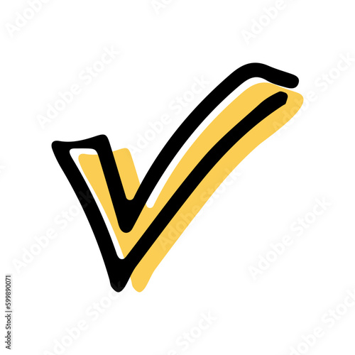 Simple sketch line style  element. Doodle cute ink  pen Checkmark icon  on white  background. Doodle Checkmark icon.  Vector illustration.