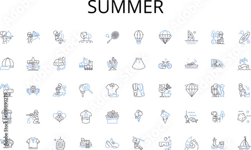 Summer line icons collection. Chic, Sophistication, Class, Stylish, Refinement, Gracefulness, Grace vector and linear illustration. Glamour,Poise,Charm outline signs set