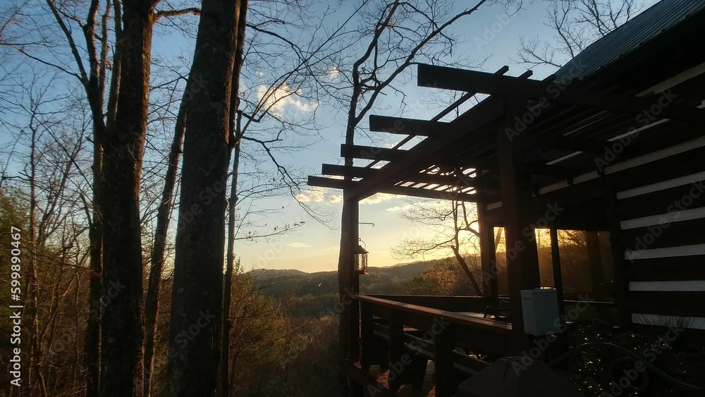 sunset in mountains by cabin sunset in mountains by cabin