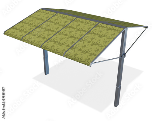 Tenda a due falde con struttura in alluminio e falde fondo verde  stampata con foglie verde scuro