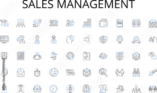 Sales management line icons collection. Marketing, Advertising, Sales, Publicity, Branding, Sponsorship, Influencer vector and linear illustration. Giveaway,Coupon,Discount outline signs set