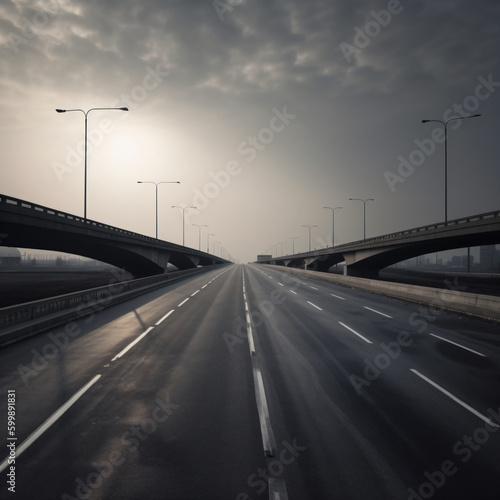 An empty highway with bridges on the side Generative Ai