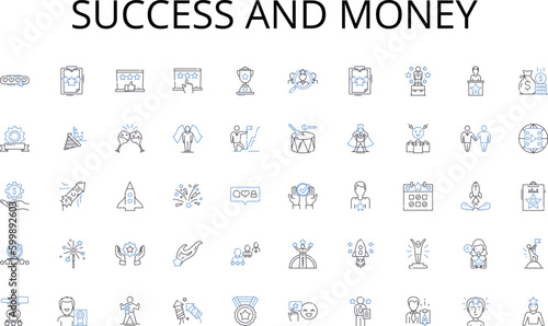 Success and money line icons collection. Flexibility, Efficiency, Collaboration, Innovation, Adaptability, Velocity, Iterative vector and linear illustration. Lean,Scrum,Kanban outline signs set