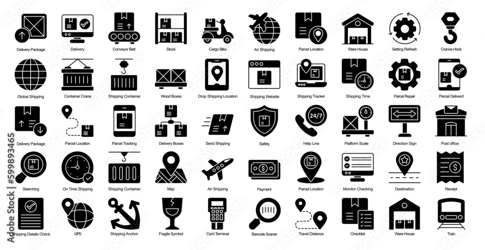 Fototapeta premium Dropshipping Glyph Iconset Ecommerce Shipping Delivery Glyph Icon Bundle in Black