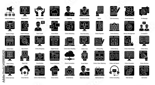 Online Services Glyph Iconset Ecommerce Web Glyph Icon Bundle in Black