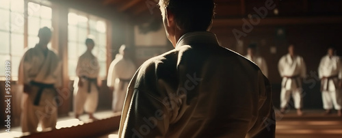 Masters practicing martial arts in a gym. Generative Ai