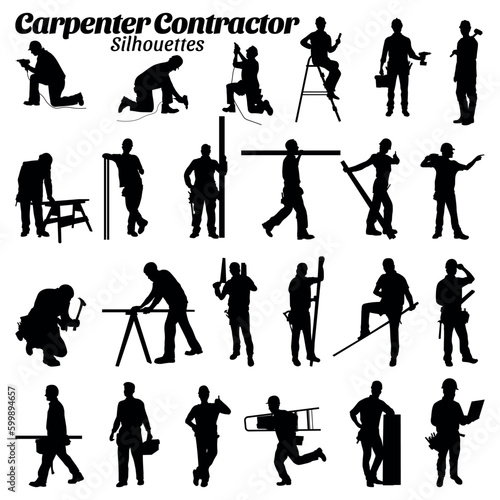 Carpenter silhouette vector illustration set.