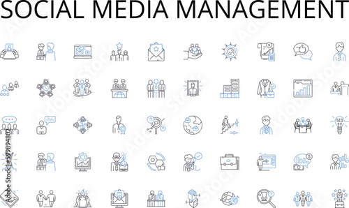 Social media management line icons collection. Strategy, Collaboration, Operations, Efficiency, Execution, Productivity, Integration vector and linear illustration. Innovation,Performance,Coordination