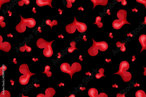 Wrapping paper with Red Hearts. Endless background with Shape. Wallpaper and bed linen print. Heart seamless pattern. Vector illustration.