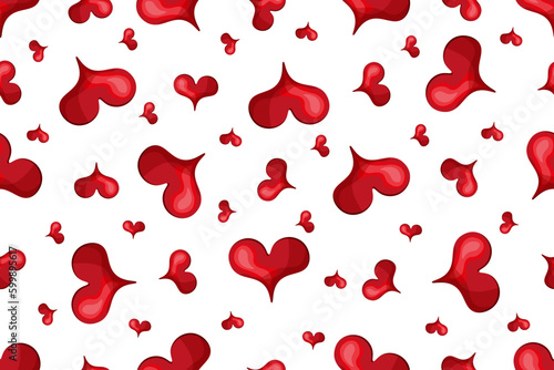 Seamless pattern with Red Hearts. Endless background with Shape. Romantic Wallpaper and bed linen print. Heart ornament. Vector illustration.