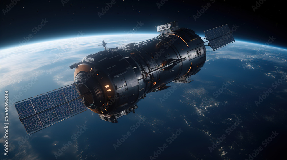 Fototapeta premium Satellites orbiting the Earth in space, created with generative ai tecnology.