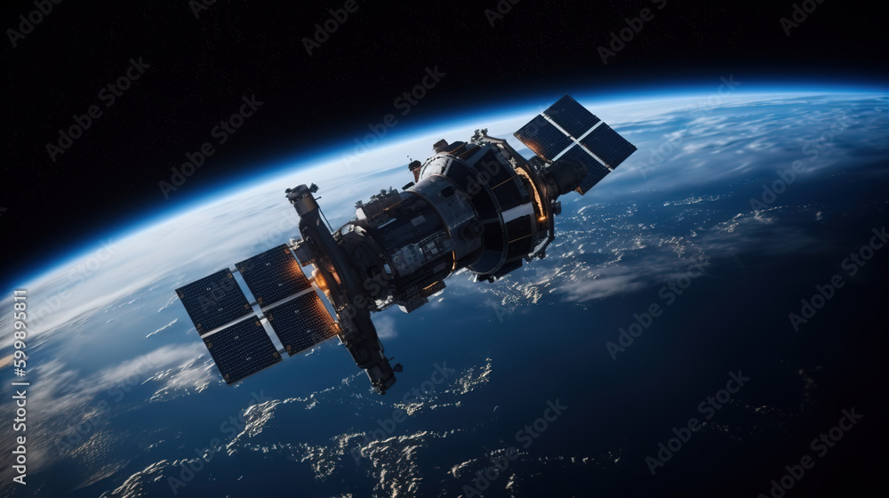 Fototapeta premium Satellites orbiting the Earth in space, created with generative ai tecnology.