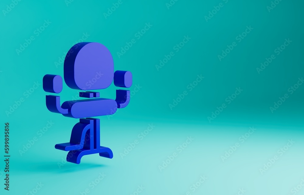 Blue Barbershop chair icon isolated on blue background. Barber armchair sign. Minimalism concept. 3D render illustration Blue Barbershop chair icon isolated on blue background. Barber armchair sign. Minimalism concept. 3D render illustration