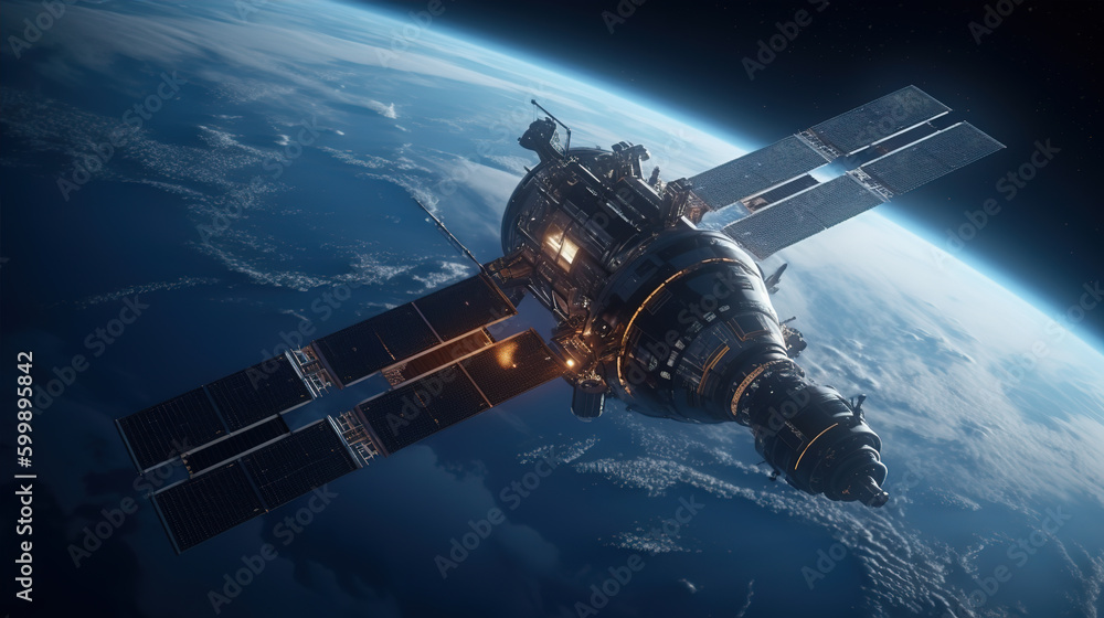 Obraz premium Satellites orbiting the Earth in space, created with generative ai tecnology.