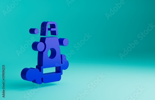 Blue Bottle of shampoo icon isolated on blue background. Minimalism concept. 3D render illustration