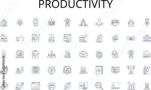 Productivity line icons collection. Social, Mobile, Video, Podcast, Blog, Influencer, Analytics vector and linear illustration. SEO,Content,Data outline signs set