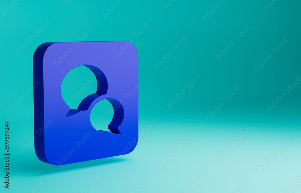Blue Speech bubble chat icon isolated on blue background. Message icon. Communication or comment chat symbol. Minimalism concept. 3D render illustration Blue Speech bubble chat icon isolated on blue background. Message icon. Communication or comment chat symbol. Minimalism concept. 3D render illustration