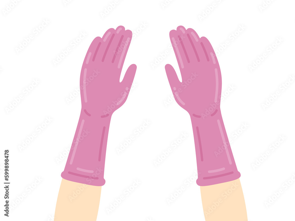 Obraz premium キッチン用の、ピンク色のゴム手袋のイラスト