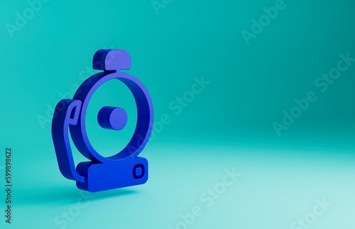 Fototapeta Naklejka Na Ścianę i Meble -  Blue Ringing alarm bell icon isolated on blue background. Alarm symbol, service bell, handbell sign, notification symbol. Minimalism concept. 3D render illustration