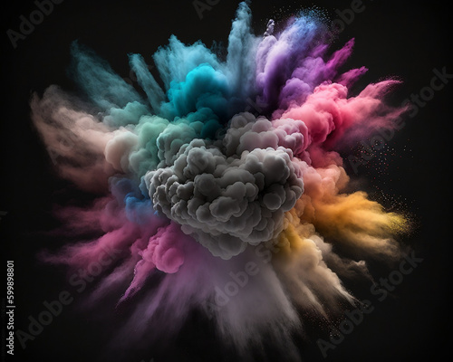 Color powder explosion. Colour powder splash. Generative ai