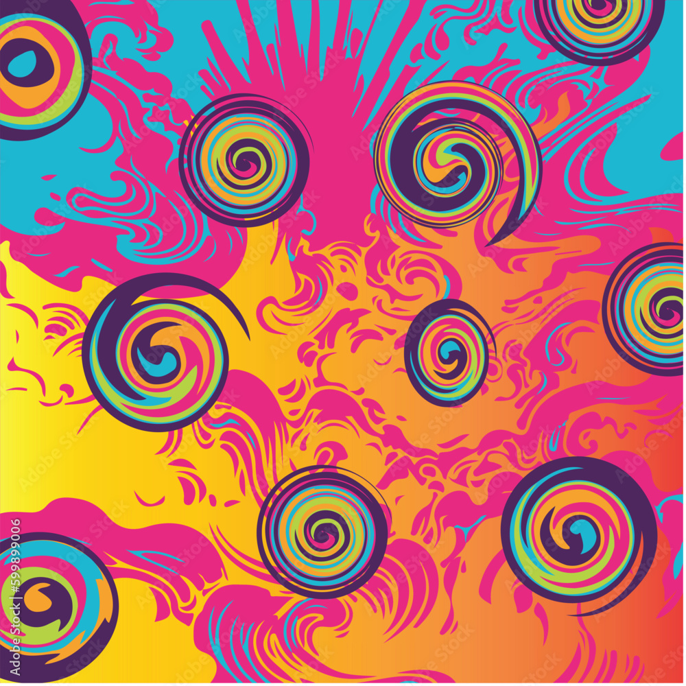 Psychedelic space design vapor waves in vibrant colors of candy palette vector illustration trending designs of 2023
