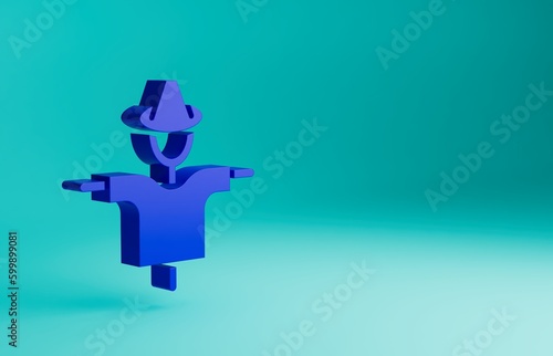 Blue Scarecrow icon isolated on blue background. Minimalism concept. 3D render illustration