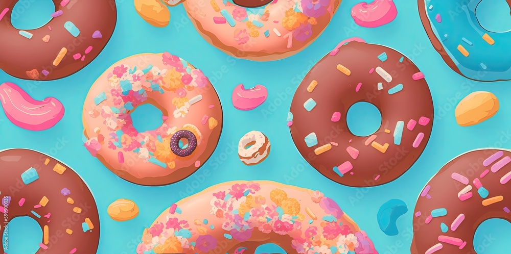 A set of Watercolor drawing of donuts with colorfull frosting. Generative AI A set of Watercolor drawing of donuts with colorfull frosting. Generative AI